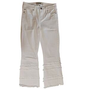 Liverpool Los Angeles White Cropped Jeans Raw Hem Stretch Denim